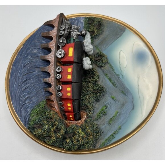 vintage 1999 3D train on Bridge  snowglobe Cadona  train engine Plate RARE - Picture 8 of 10